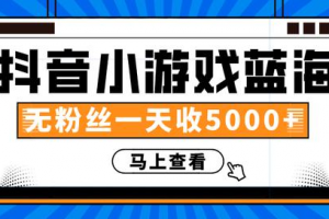 赚钱计划：抖音小游戏蓝海项目，无粉丝一天收入5000+