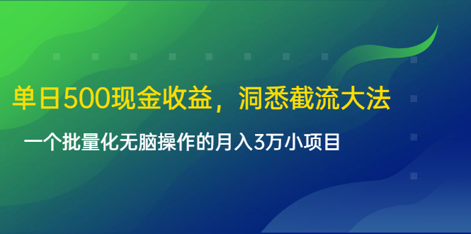 单日500现金收益，洞悉截流大法，一个批量化无脑操作的月入3万小项目插图